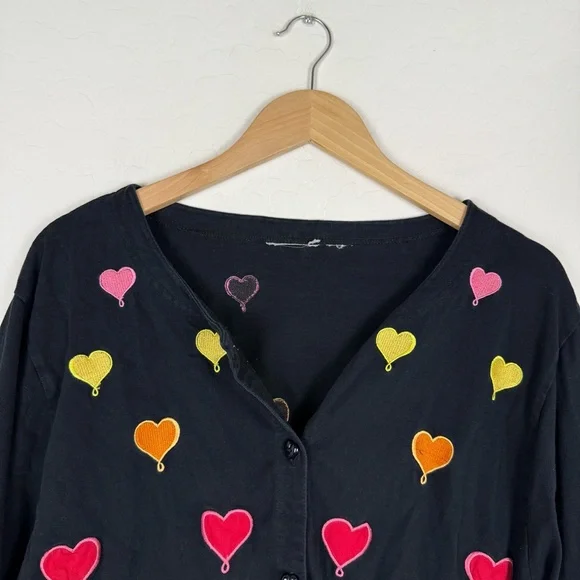Michael Simon Vintage Light Balloon Heart Embroidered Cardigan Y2K Rare - Picture 5 of 11